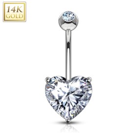 Piercing nombril or blanc coeur strass 6mm
