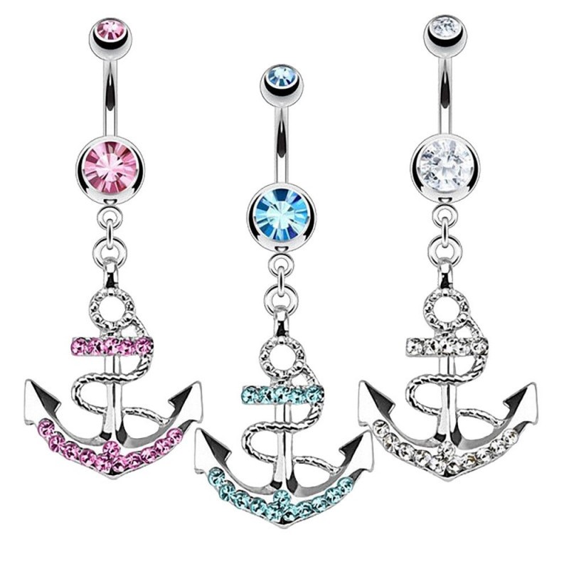 Lot piercing nombril ancre marine pendante